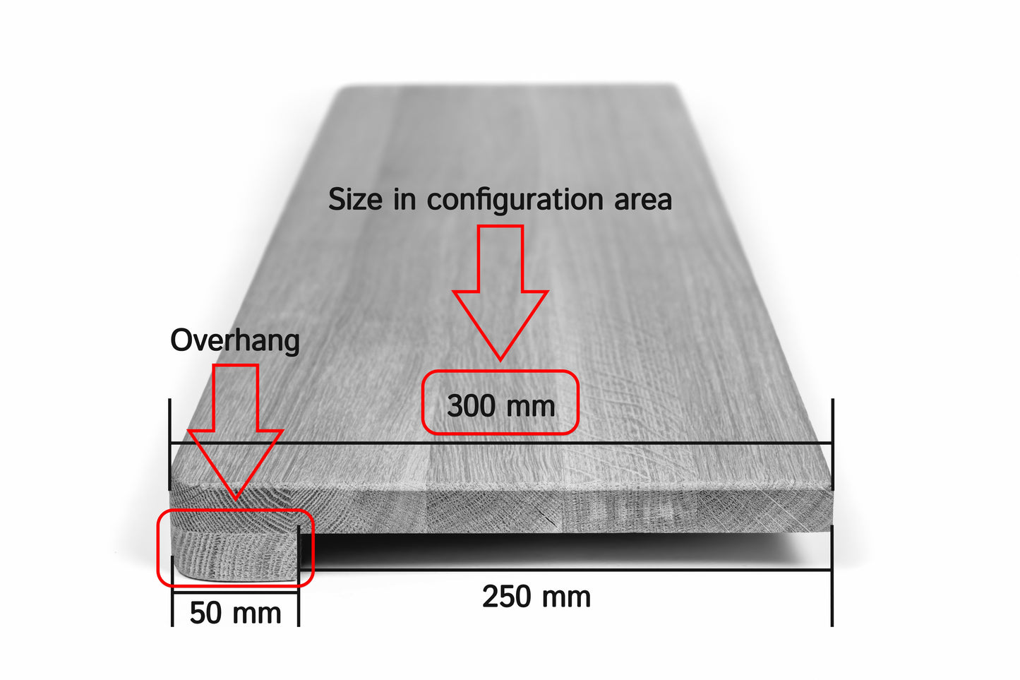 Stair tread Windowsill with wide overhang (5 cm deep) Beech Redheart A/B, full stave lamellas, 20 mm, Matte lacquered, with rounded corners (radius 20 mm)