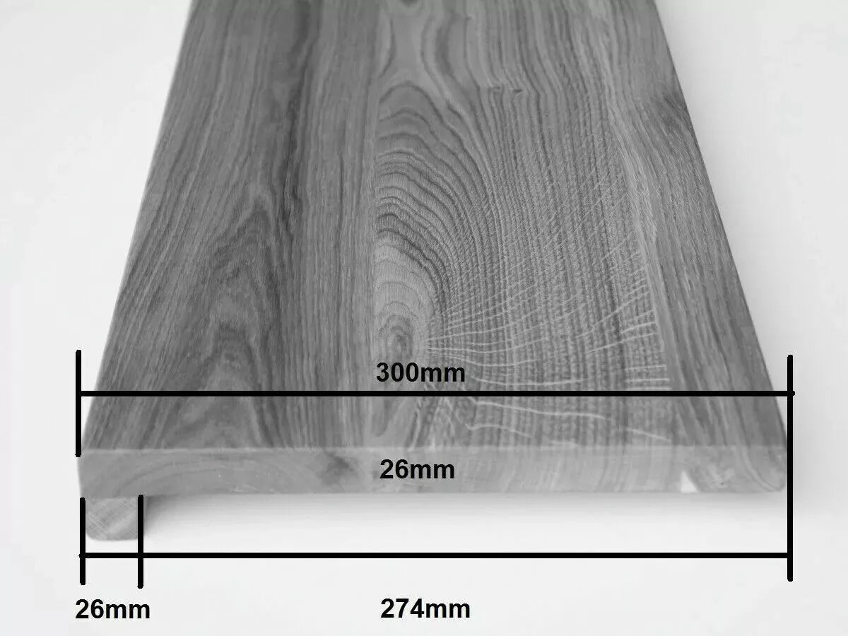 Stair tread Windowsill with overhang Oak A/B, full stave lamellas, 26 mm, Chalked white oiled
