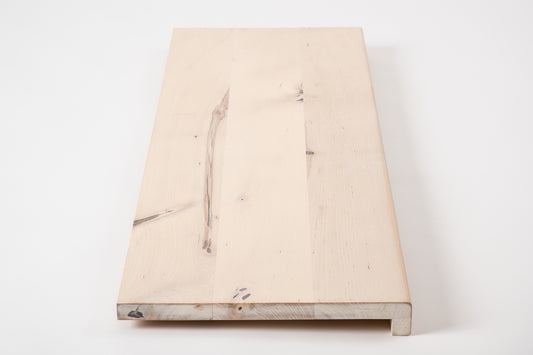 Stair tread Windowsill with overhang Birch Rustic, full stave lamellas, 20 mm, Chalked white oil