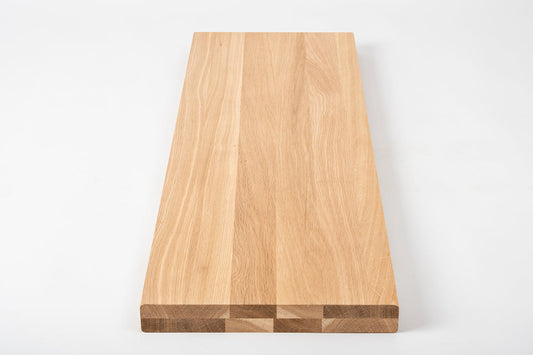 Shelf Stair tread Riser Windowsill Oak A/B, full stave lamellas, 40 mm, 2-layer, Hard wax oil Natural white