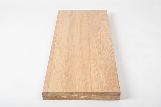 Shelf Stair tread Riser Windowsill Oak A/B, full stave lamellas, 40 mm, 2-layer, White oil