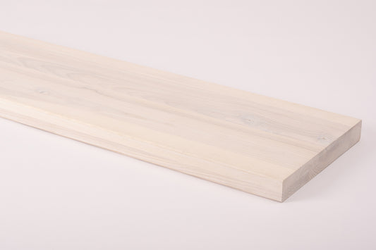 Shelf Stair tread Riser Windowsill Ash Rustic, full stave lamellas, 40 mm, 2-layer, Brushed, Chalked white oil
