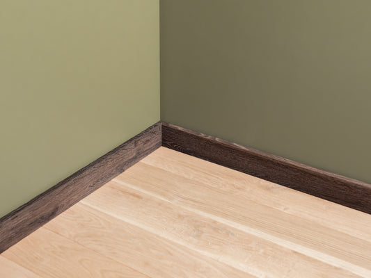 Solid Skirting Board Smoked Oak Rustic, 18x70x2000mm with radius, White oil, filled, brushed