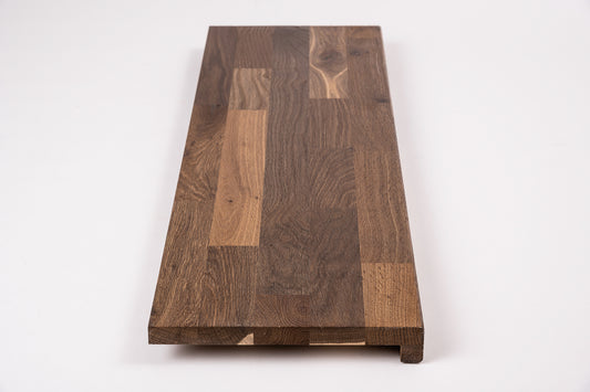 Stair tread Windowsill with overhang Smoked Oak Rustic, finger jointed lamellas, 20 mm, Hard wax oil Natural white