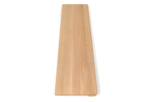 Stair tread Windowsill with wide overhang (5 cm deep) Oak A/B, full stave lamellas, 20 mm, Unfinished, with rounded corners (radius 20 mm)