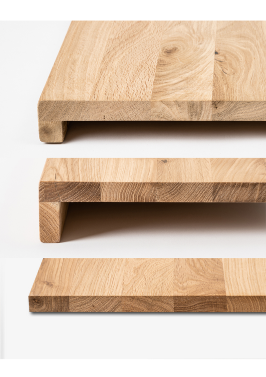 Stair tread Windowsill with overhang Steamed Beech A/B, full stave lamellas, 26 mm, Chalked white oil