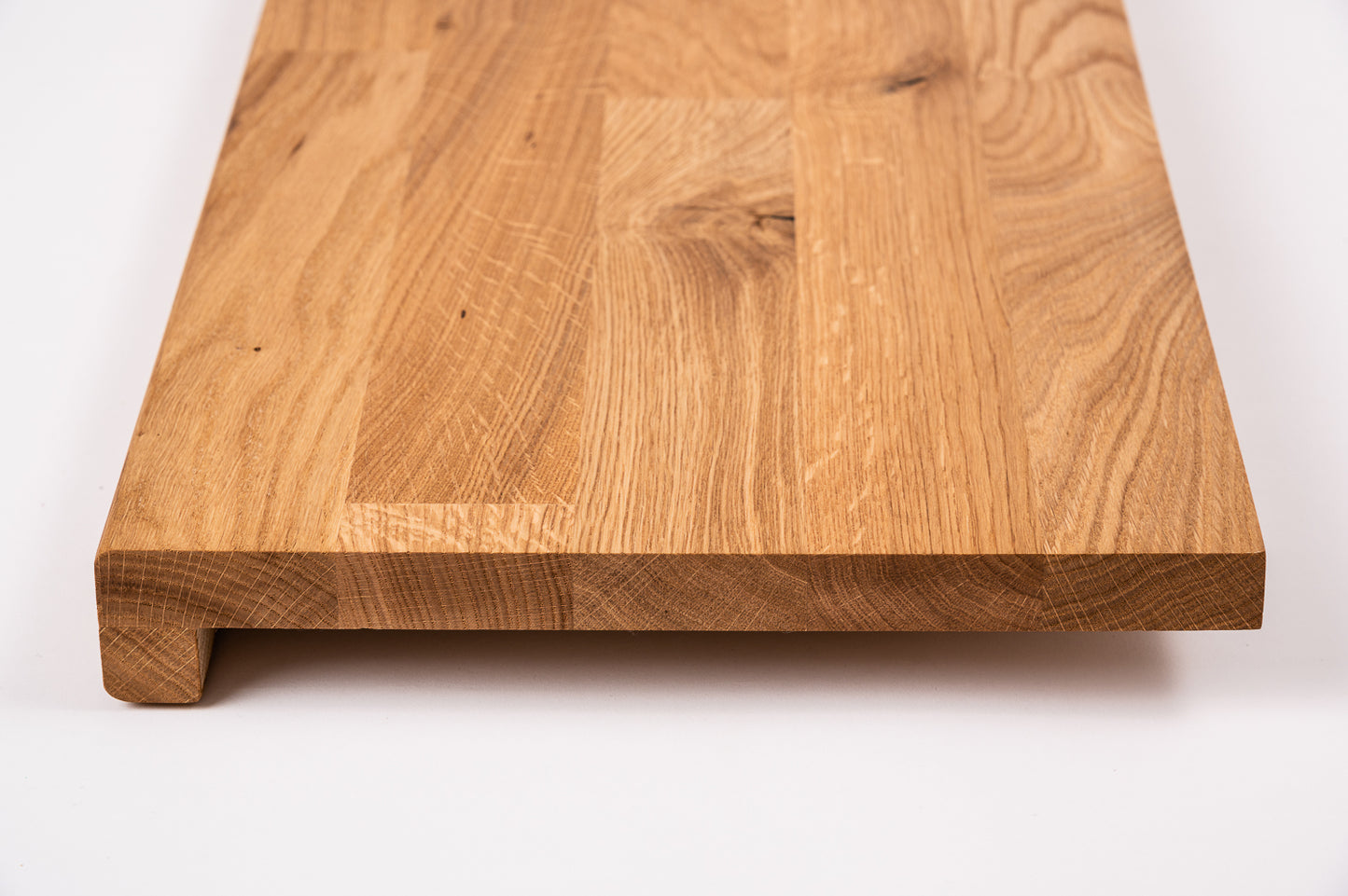 Stair tread Windowsill with overhang Oak Rustic, finger jointed lamellas, 20 mm, Hard wax oil Natural (colourless)