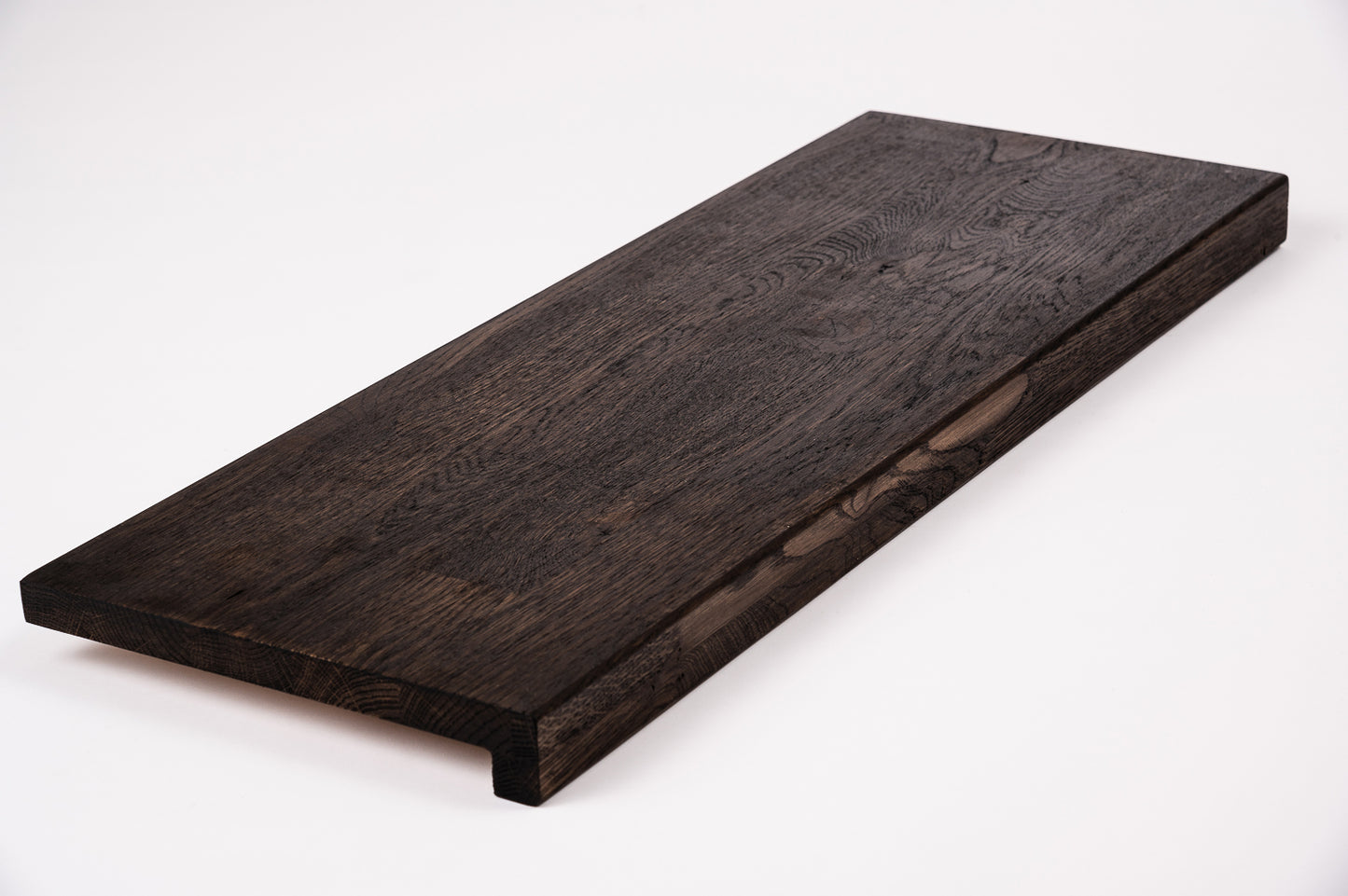 Stair tread Windowsill with overhang Oak Rustic, finger jointed lamellas, 20 mm, Black oil