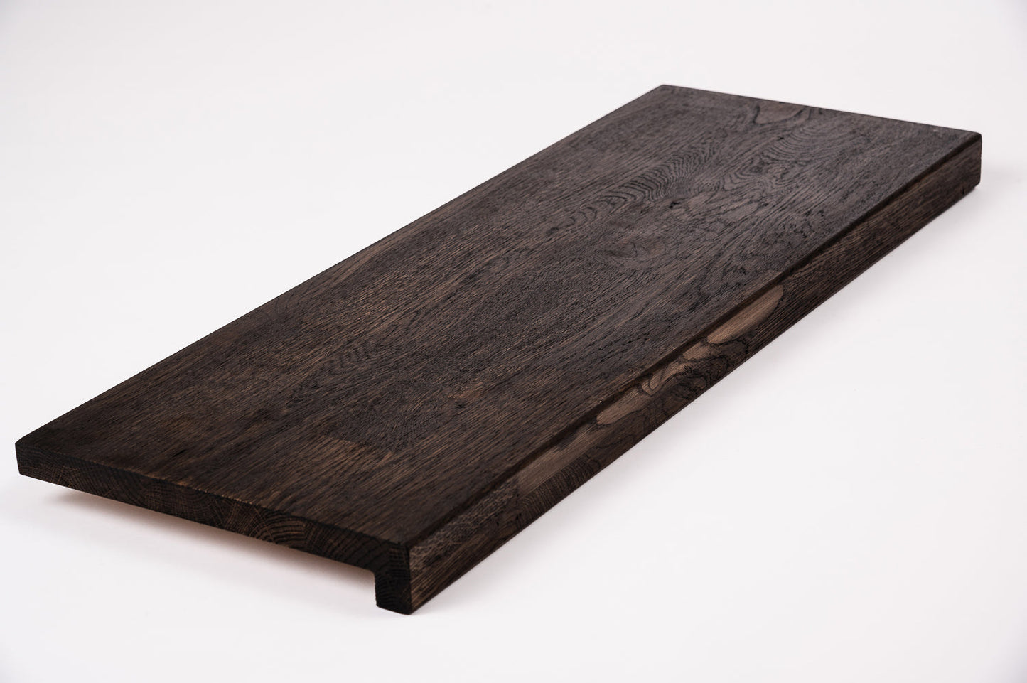 Stair tread Windowsill with overhang Oak Rustic, finger jointed lamellas, 26 mm, Black oil