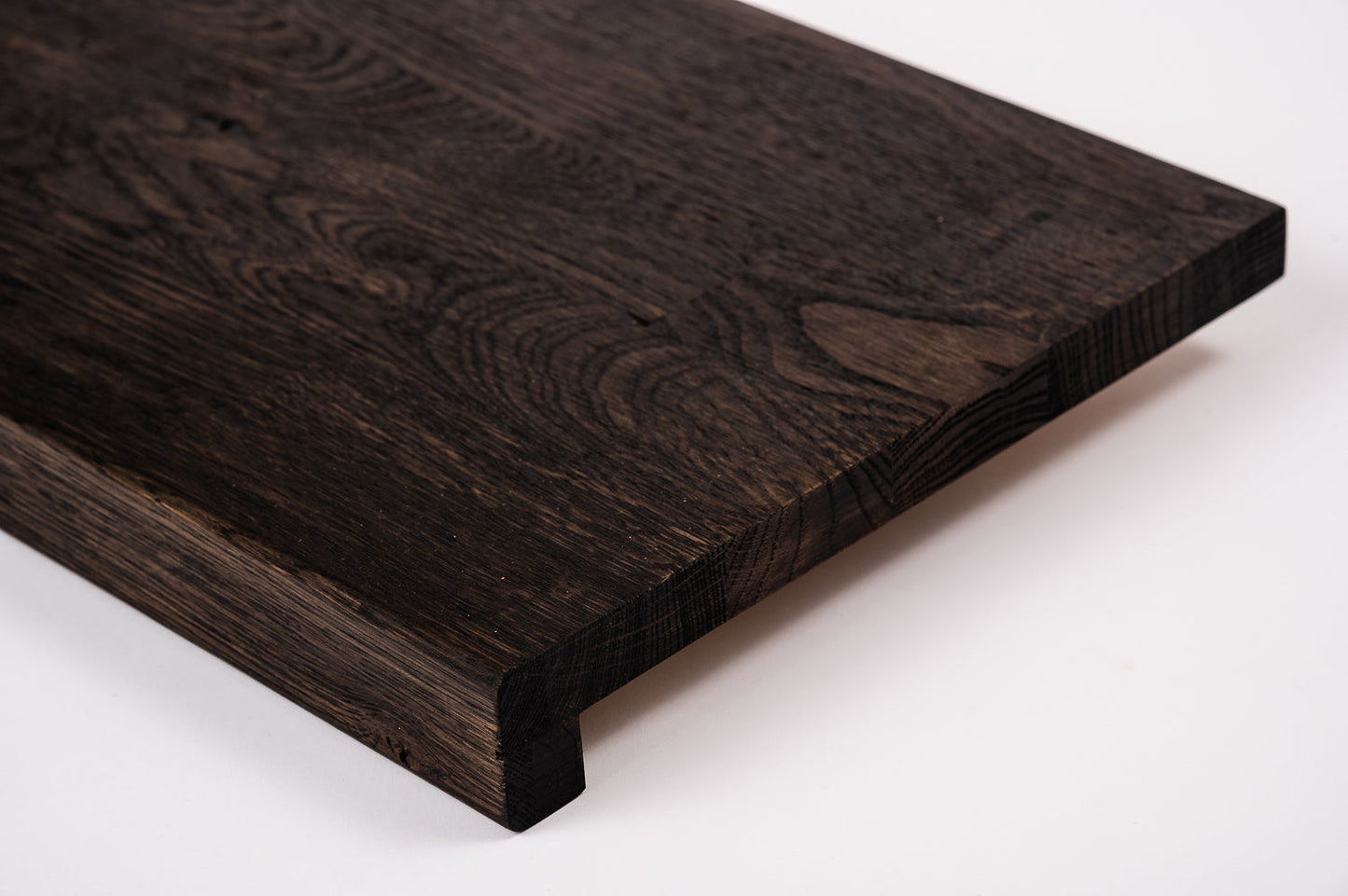 Stair tread Windowsill with overhang Oak Rustic, finger jointed lamellas, 26 mm, Black oil