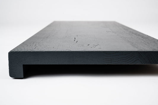 Stair tread Windowsill with overhang Oak A/B, finger jointed lamellas, 26 mm, Brushed, Anthracite gray lacquered (RAL7016)