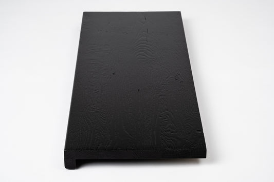 Stair tread Windowsill with overhang Oak Rustic, finger jointed lamellas, 20 mm, Brushed, Graphite black lacquered (RAL9011)