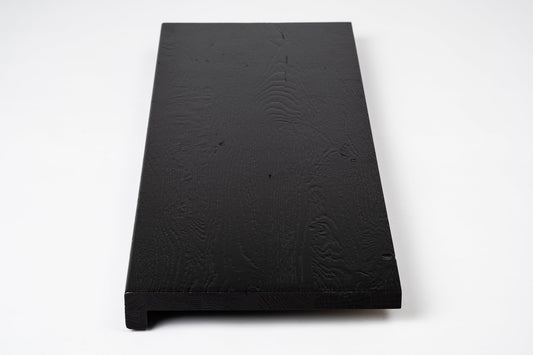 Stair tread Windowsill with overhang Oak A/B, finger jointed lamellas, 26 mm, Brushed, Graphite black lacquered (RAL9011)