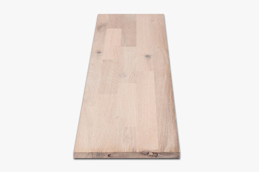 Shelf Stair tread Riser Windowsill Oak Rustic, finger jointed lamellas, 20 mm, Brushed, Chalked white oil