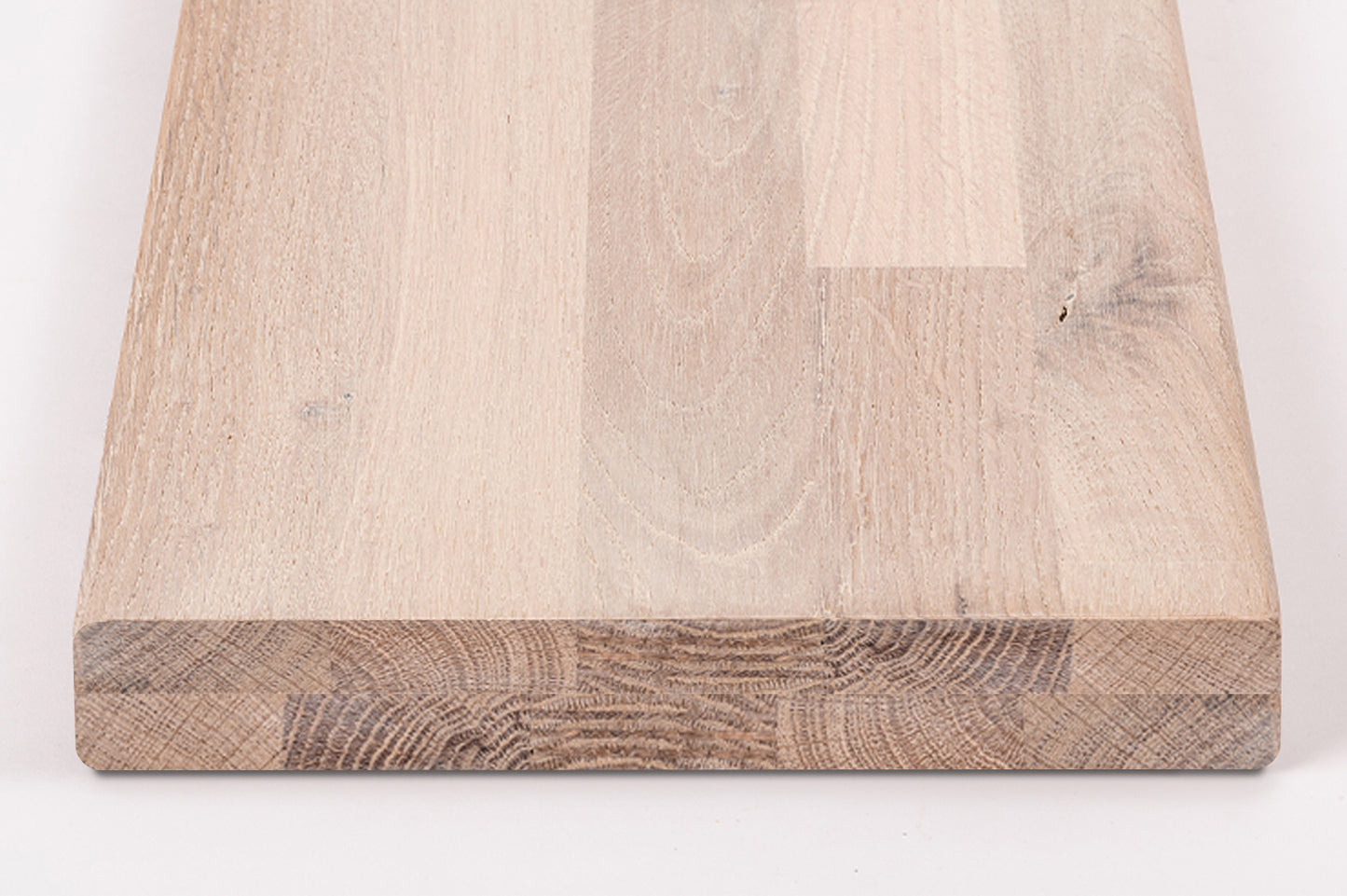 Shelf Stair tread Riser Windowsill Oak Rustic, finger jointed lamellas, 40 mm, 2-layer, Brushed, Chalked white oil