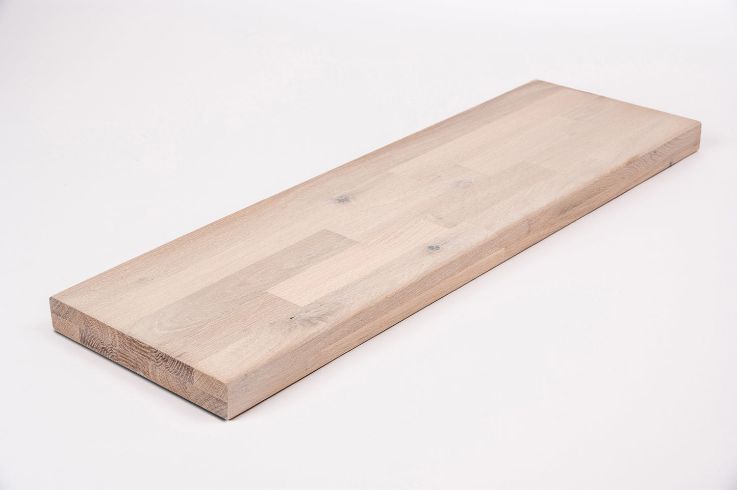 Shelf Stair tread Riser Windowsill Oak Rustic, finger jointed lamellas, 40 mm, 2-layer, Brushed, Chalked white oil