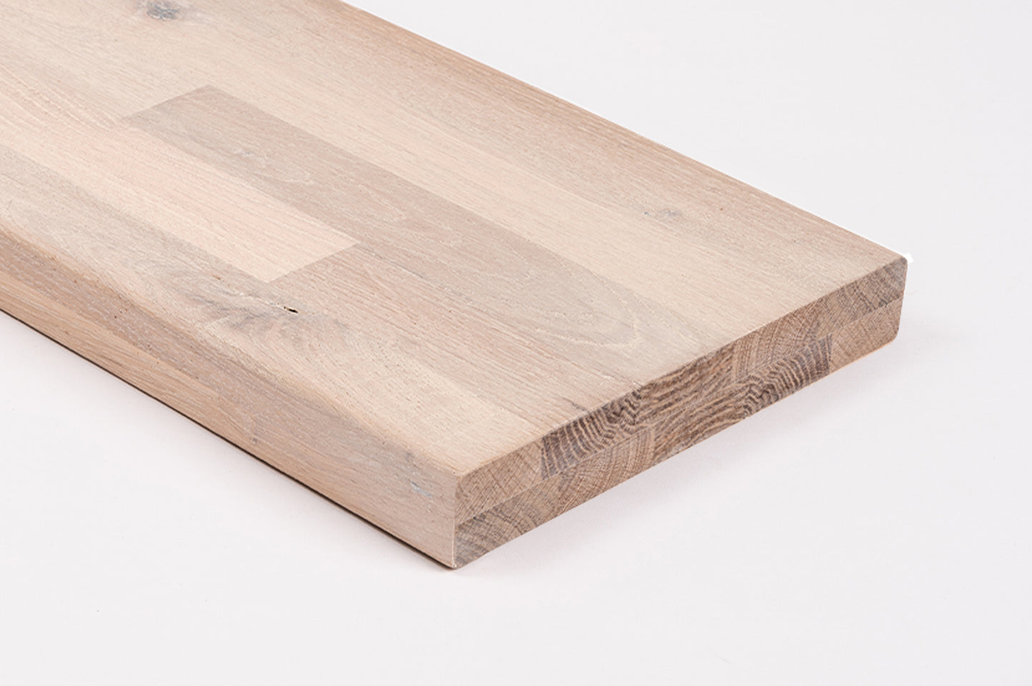 Shelf Stair tread Riser Windowsill Oak Rustic, finger jointed lamellas, 40 mm, 2-layer, Brushed, Chalked white oil