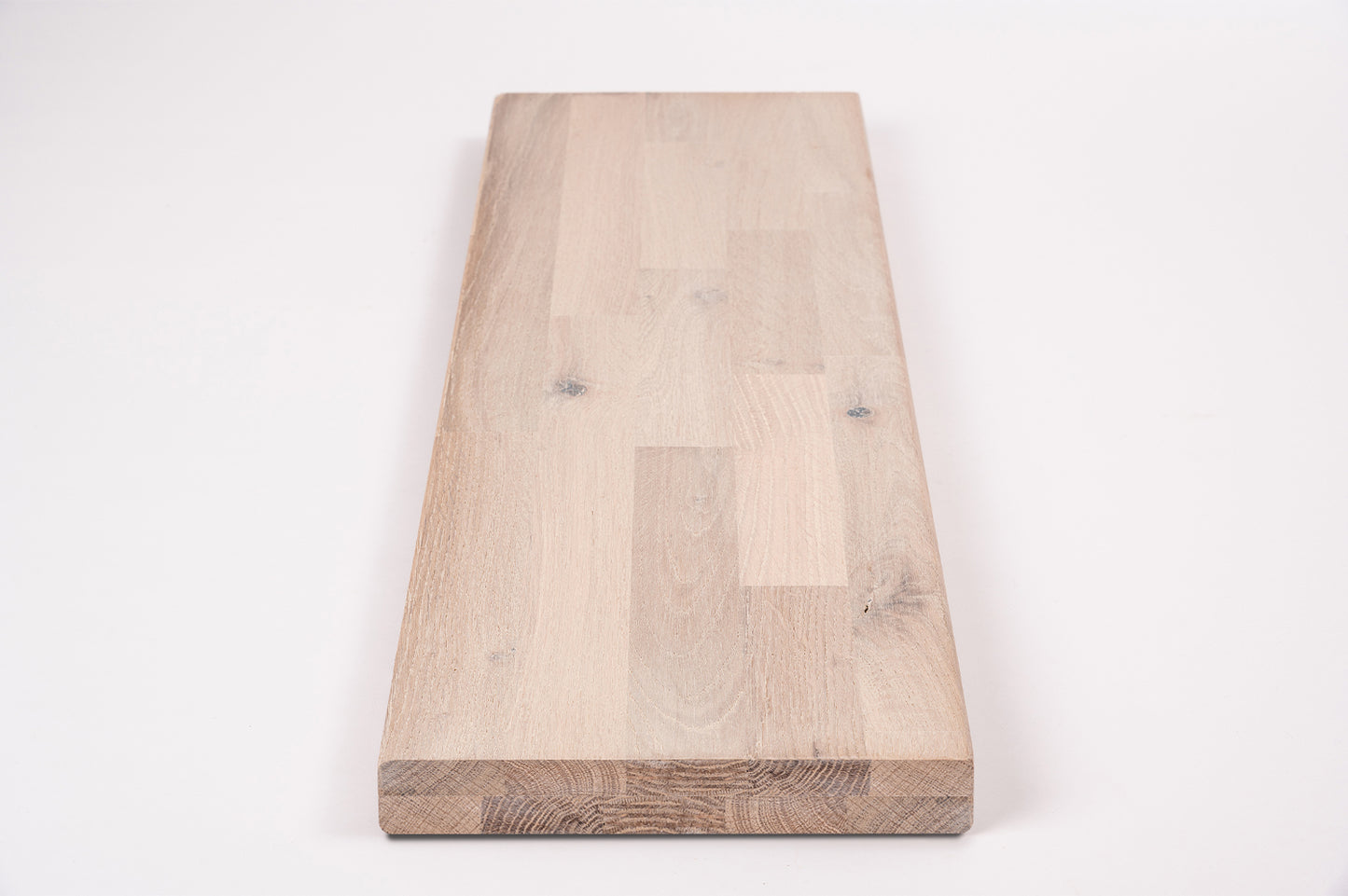 Shelf Stair tread Riser Windowsill Oak Rustic, finger jointed lamellas, 40 mm, 2-layer, Brushed, Chalked white oil