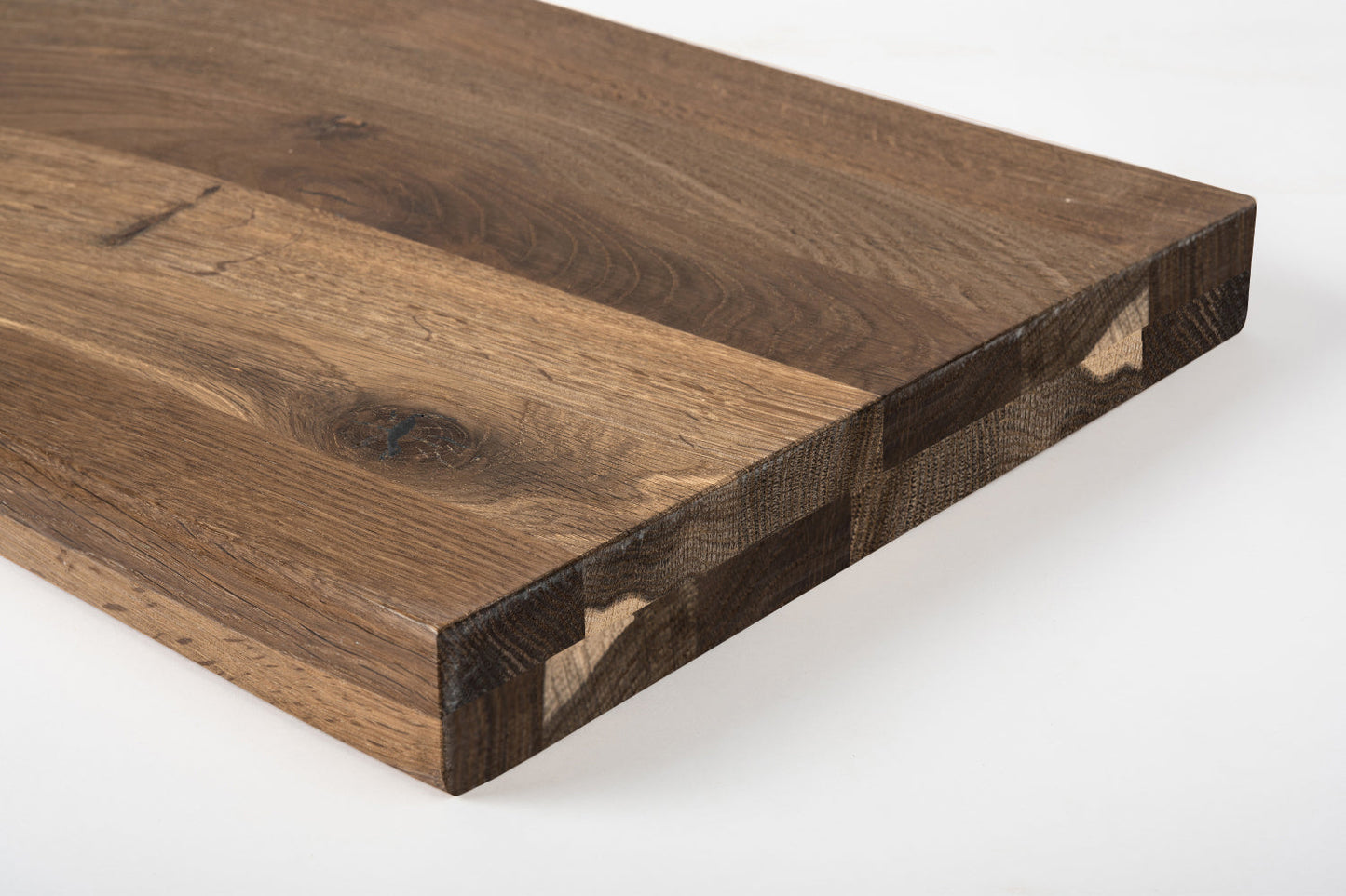 Shelf Stair tread Riser Windowsill Smoked Oak Rustic, full stave lamellas, 35 mm, 2-layer, Hard wax oil Natural white