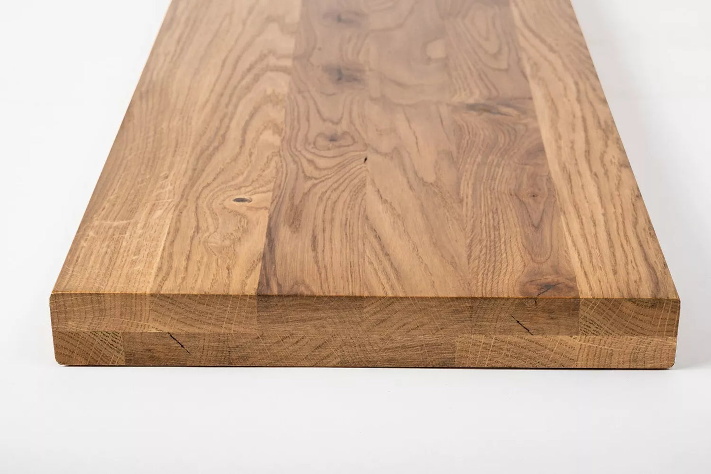 Shelf Stair tread Riser Windowsill Oak Rustic, full stave lamellas, 40 mm, 2-layer, Bronze oil