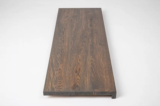 Stair tread Windowsill with overhang Oak Rustic, full stave lamellas, 20 mm, Graphite oil