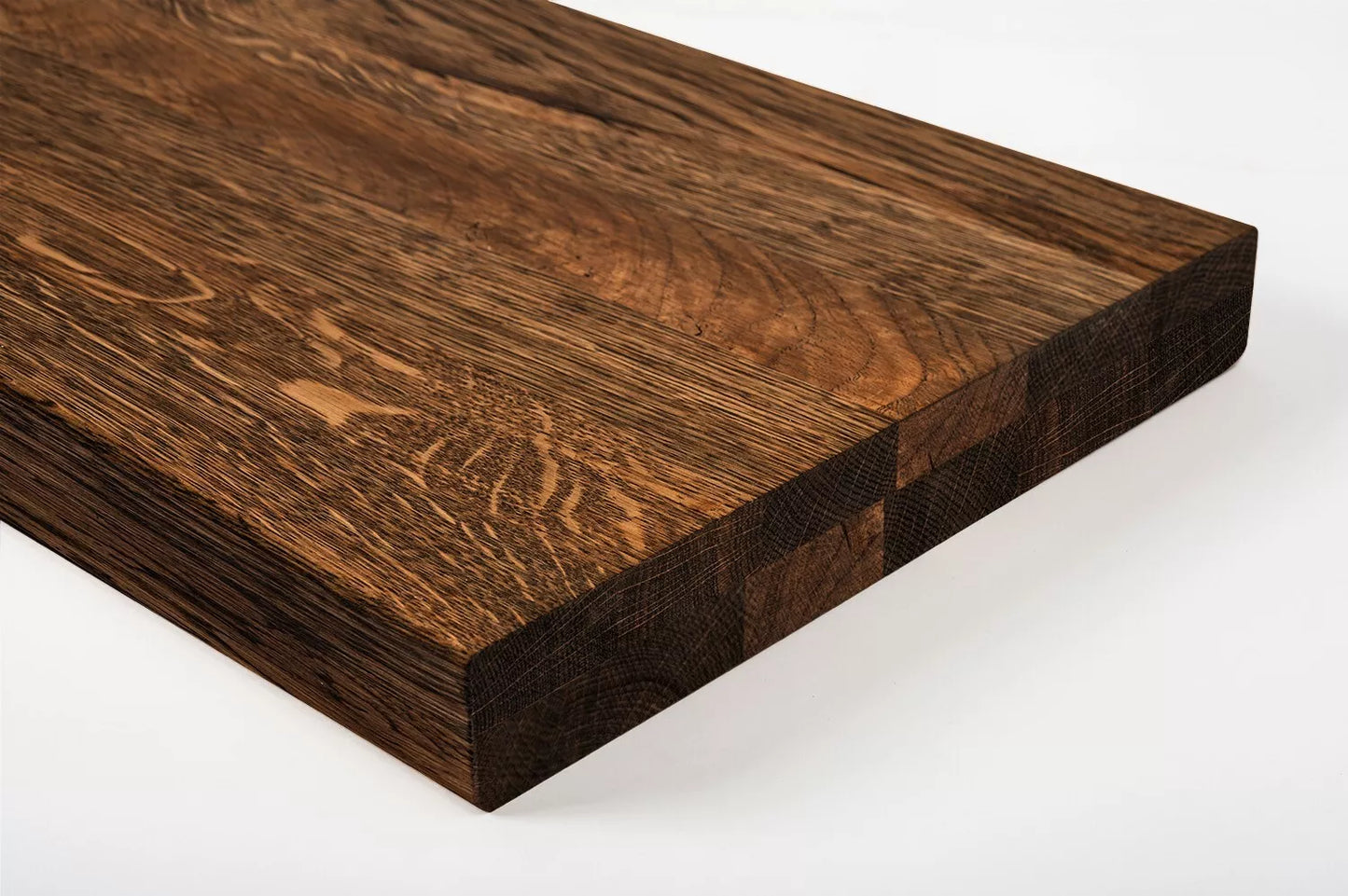 Shelf Stair tread Riser Windowsill Oak Rustic, full stave lamellas, 40 mm, 2-layer, Smoked oil