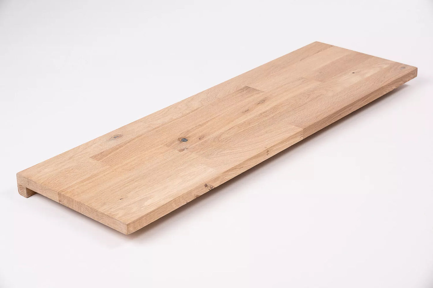 Stair tread Windowsill with overhang Oak Rustic, finger jointed lamellas, 26 mm, White oil