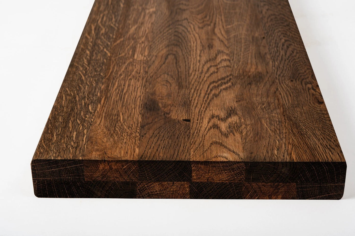 Shelf Stair tread Riser Windowsill Oak Rustic, full stave lamellas, 40 mm, 2-layer, Smoked oil