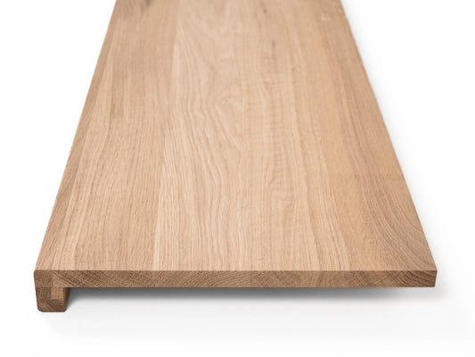 Stair tread Windowsill with overhang Oak A/B, full stave lamellas, 16 mm, Unfinished