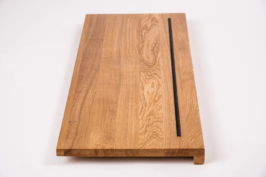 Stair tread with overhang Oak A/B, full stave lamellas, 26 mm, hard wax oil natural (colourless), with anti-slip rubber lip