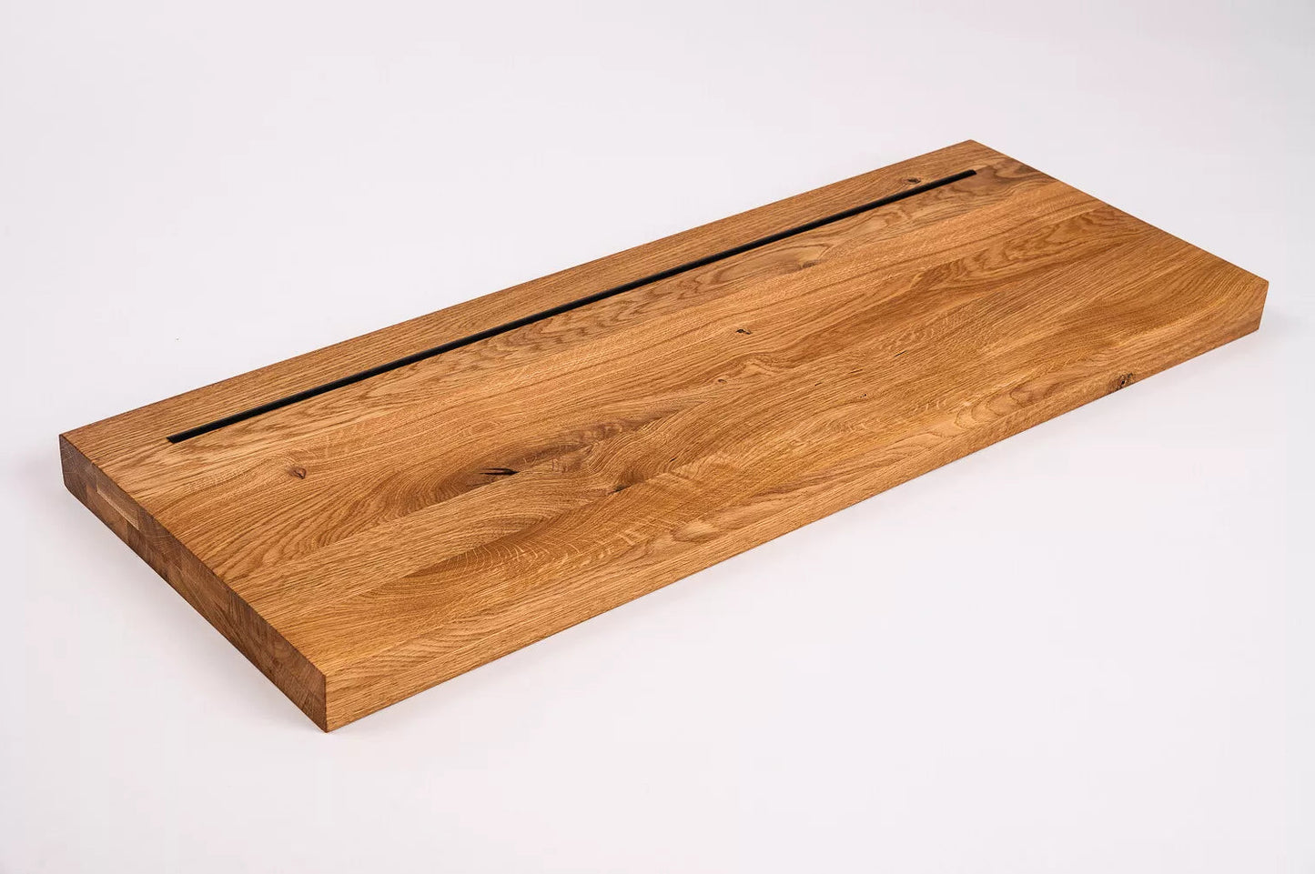 Stair tread Oak Rustic full stave lamellas, 40 mm, 2-layer, hard wax oil natural (colourless), with anti-slip rubber lip