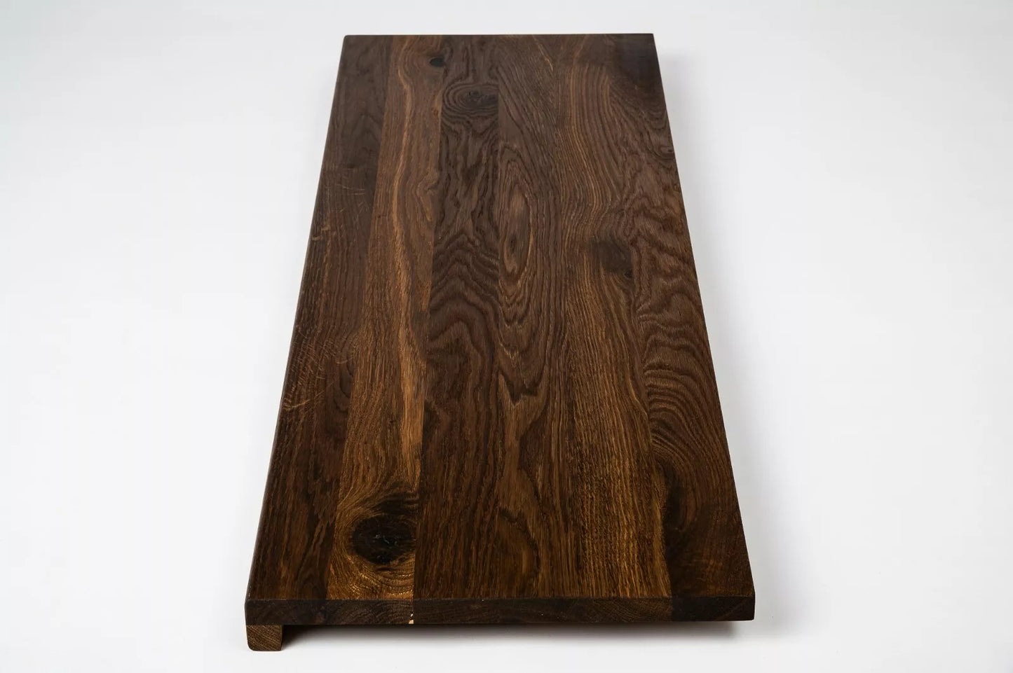 Stair tread Windowsill with overhang Smoked Oak Rustic, full stave lamellas, 26 mm, Natural oil