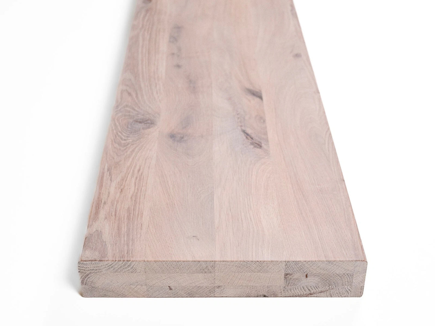 Shelf Stair tread Riser Windowsill Oak Rustic, full stave lamellas, 52 mm, 3-layer, Chalked white oil