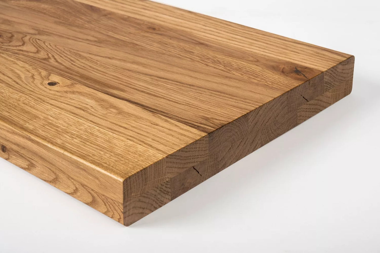 Shelf Stair tread Riser Windowsill Oak Rustic, full stave lamellas, 40 mm, 2-layer, Bronze oil