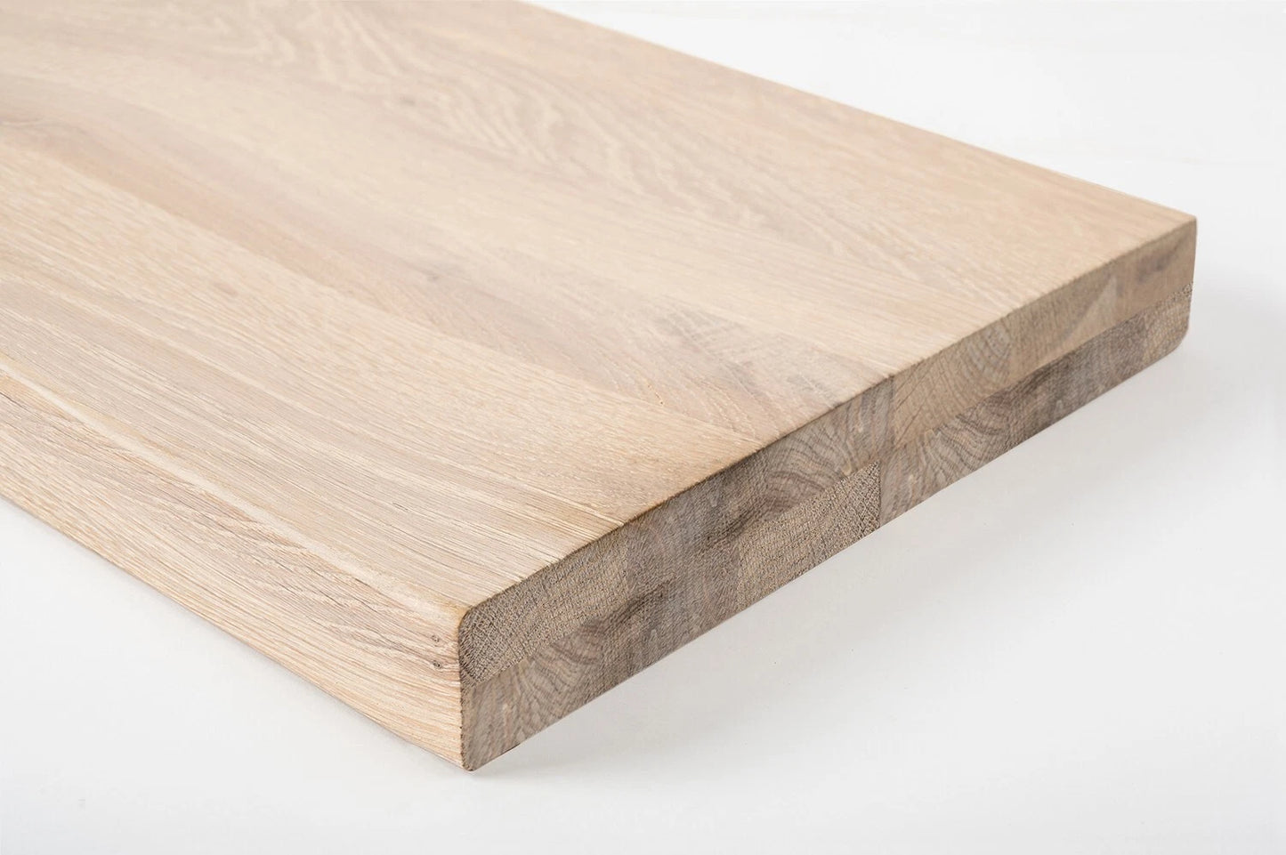 Shelf Stair tread Riser Windowsill Oak Rustic, full stave lamellas, 40 mm, 2-layer, Brushed, Chalked white oil