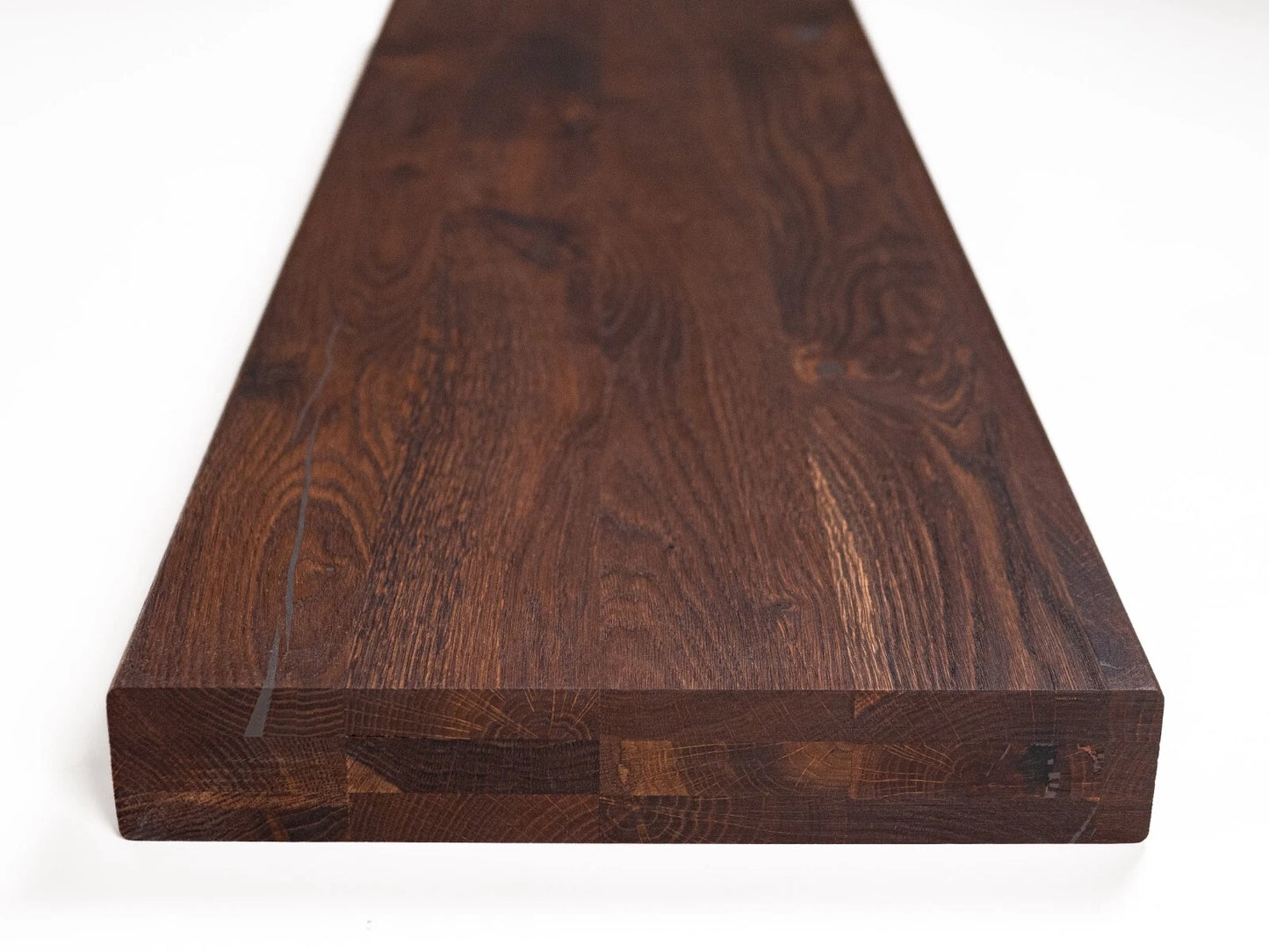 Etagère Marche d'escalier Appui de fenêtre Chêne rustique fumé, lamelles entières, 52 mm, 3 plis, Huile naturelle