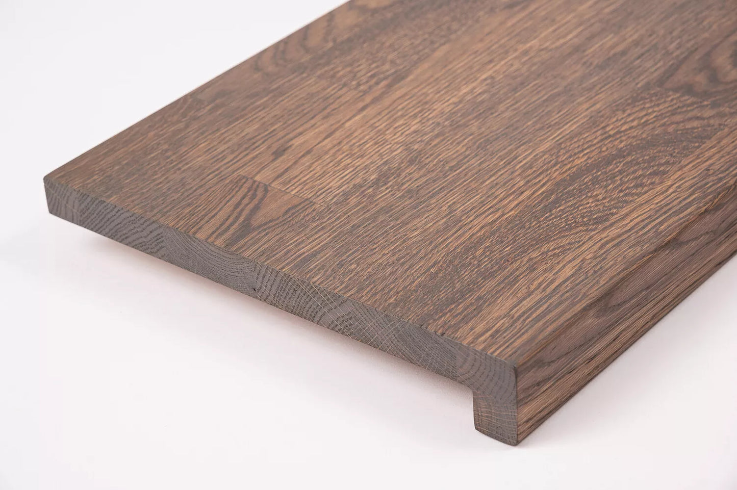 Stair tread Windowsill with overhang Oak Rustic, finger jointed lamellas, 20 mm, Graphite oil