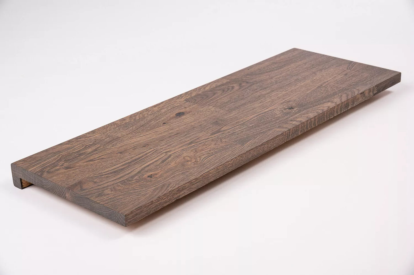 Stair tread Windowsill with overhang Oak Rustic, finger jointed lamellas, 20 mm, Graphite oil