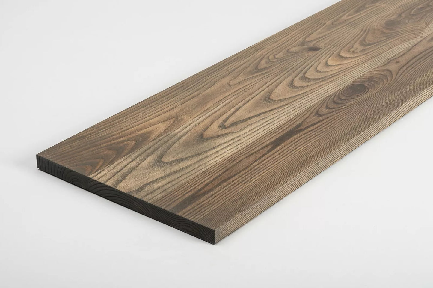 Shelf Stair tread Riser Windowsill Ash Rustic, full stave lamellas, 20 mm, Graphite oil