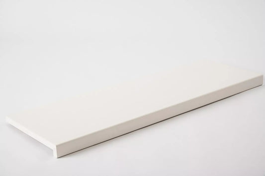 Stair tread Windowsill with overhang Oak A/B, full stave lamellas, 26 mm, Brushed, White lacquered (RAL9010)