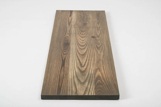Shelf Stair tread Riser Windowsill Ash Rustic, full stave lamellas, 20 mm, Graphite oil