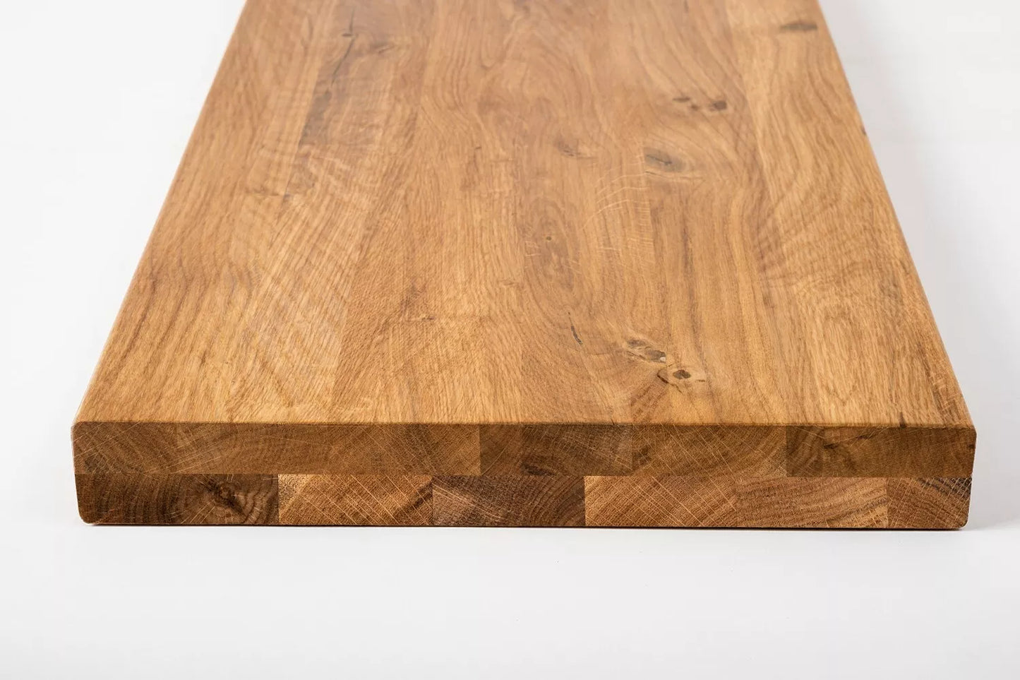 Shelf Stair tread Riser Windowsill Oak Rustic, full stave lamellas, 40 mm, 2-layer, Hard wax oil Natural (colourless)