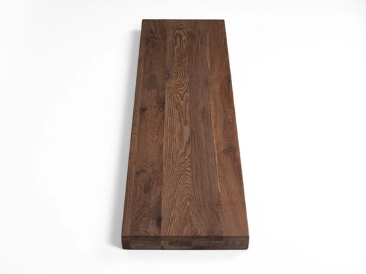 Shelf Stair tread Riser Windowsill Smoked Oak Rustic, full stave lamellas, 52 mm, 3-layer, Hard wax oil Natural white