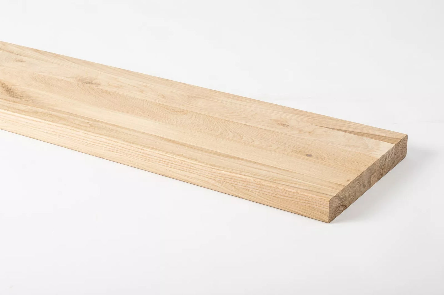 Shelf Stair tread Riser Windowsill Oak Rustic, full stave lamellas, 35 mm, 2-layer, Hard wax oil Natural white