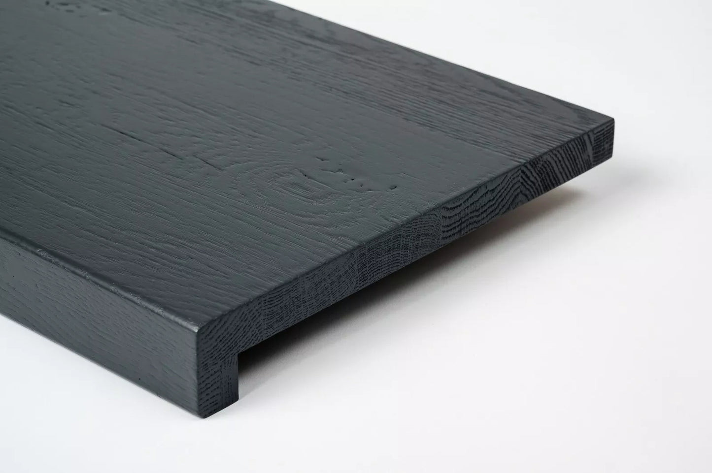 Stair tread Windowsill with overhang Oak Rustic, finger jointed lamellas, 20 mm, Brushed, Anthracite gray lacquered (RAL7016)