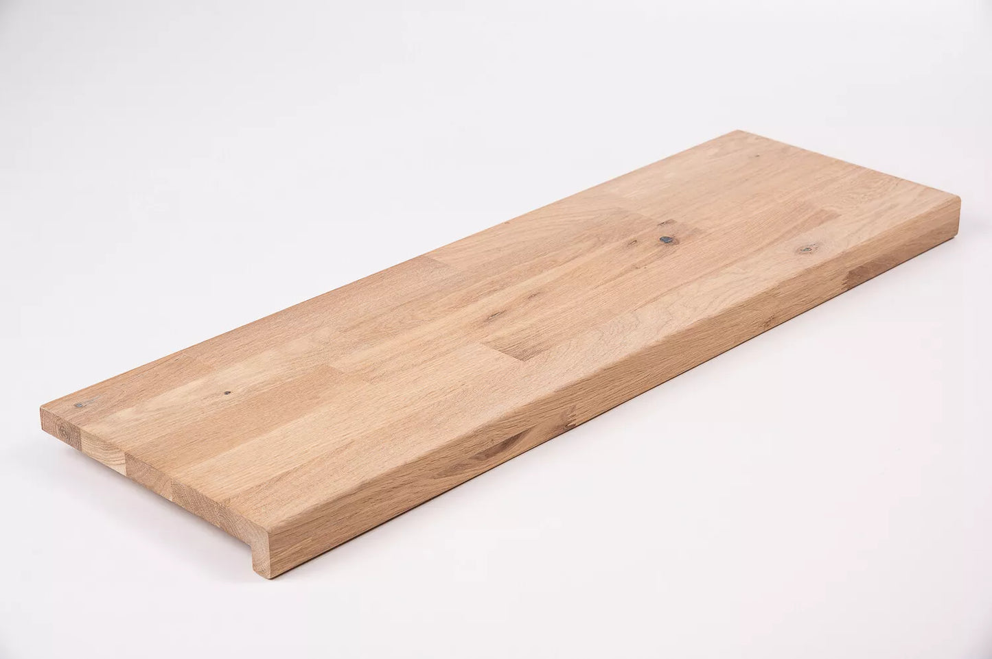Stair tread Windowsill with overhang Oak Rustic, finger jointed lamellas, 26 mm, White oil