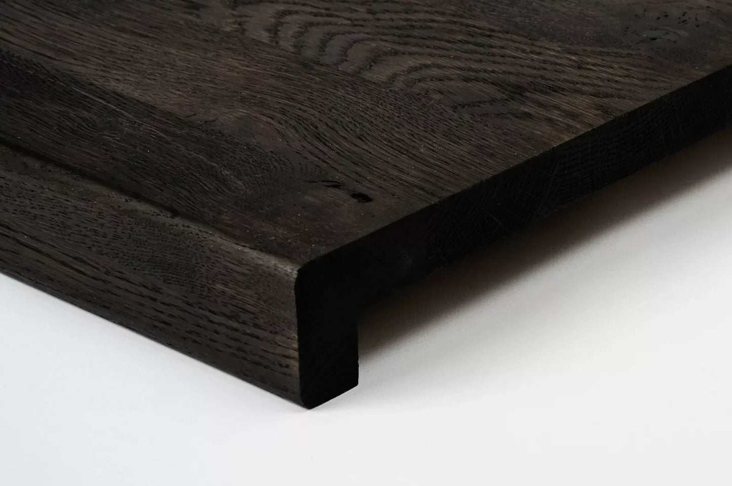 Stair tread Windowsill with overhang Smoked Oak Rustic, full stave lamellas, 26 mm, Black oil