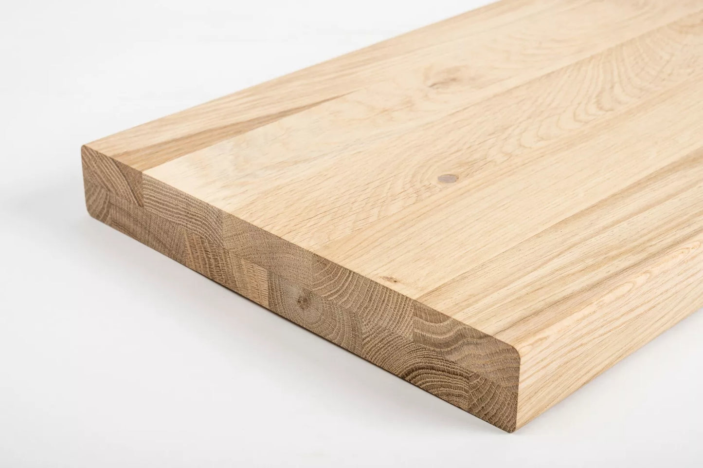 Shelf Stair tread Riser Windowsill Oak Rustic, full stave lamellas, 35 mm, 2-layer, Hard wax oil Natural white