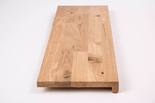 Stair tread Windowsill with overhang Oak Rustic, finger jointed lamellas, 20 mm, Hard wax oil Natural white