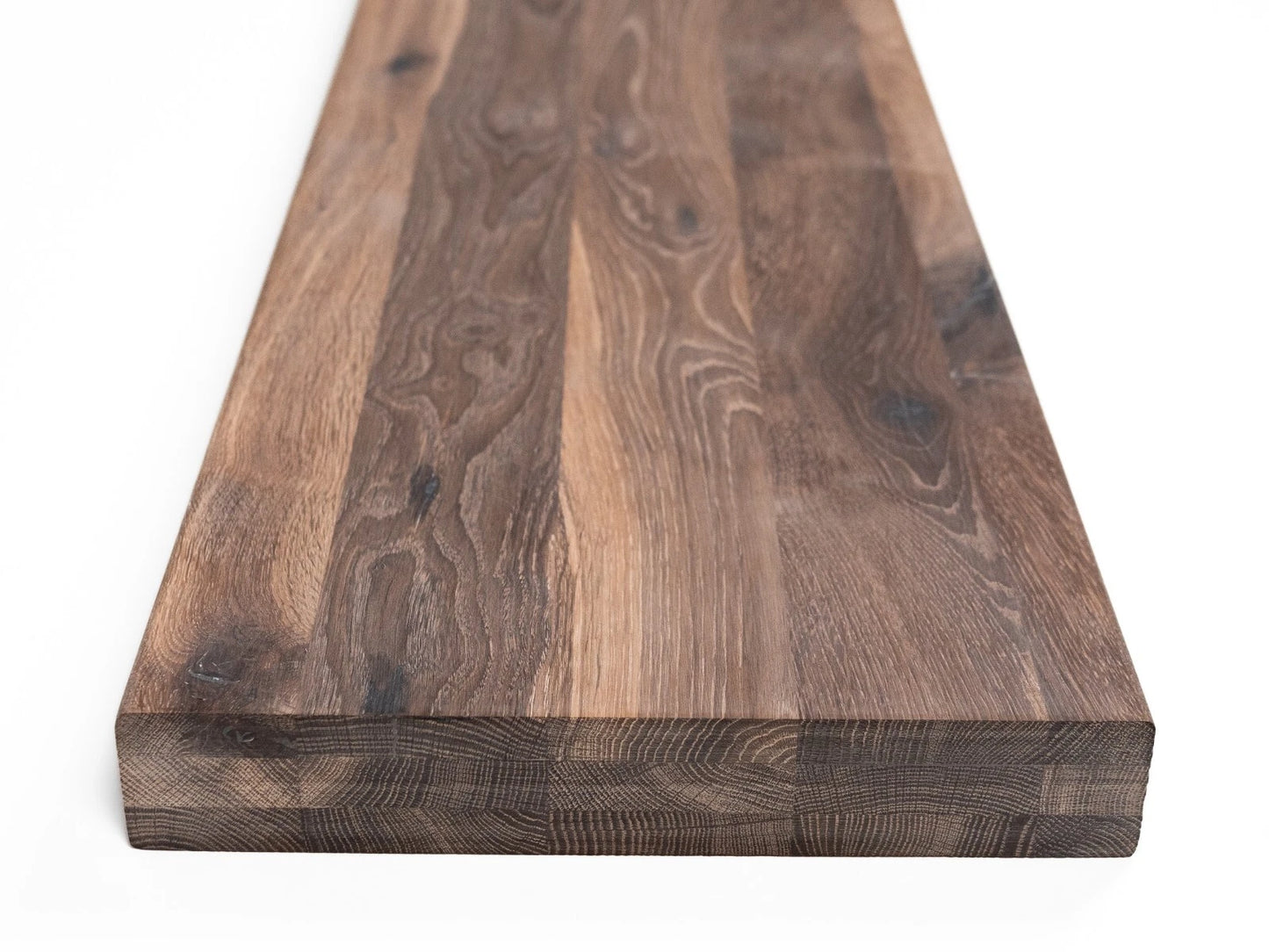 Etagère Marche d'escalier Rehausseur Appui de fenêtre Chêne rustique fumé, lamelles entières, 52 mm, 3 plis, Huile blanche